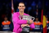 Rafael Nadal with the 2022 Australian Open trophy